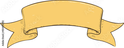 Vintage banner sketch, hand drawn ribbon with curled ends and blank space. Vector illustration