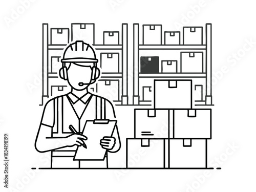 Warehouse Worker Inspecting Inventory