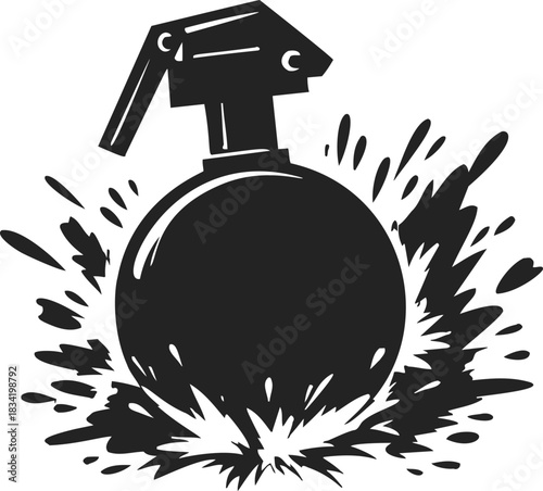 Hand grenade sketch, hand drawn style with explosive splash effect. Vector illustration