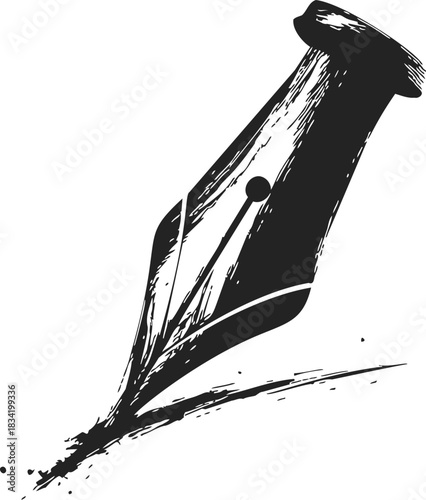Fountain pen nib sketch, hand drawn style with ink stroke detail. Vector illustration