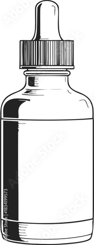 Dropper bottle sketch hand drawn with screw cap and pipette. Vector illustration