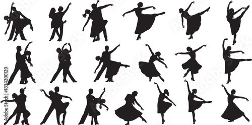  couple dance Vector silhouettes of people men and women dancing Dynamic ballroom and tango dancer vector silhouette pack elegant couples in expressive movement poses style vector dancing icons
