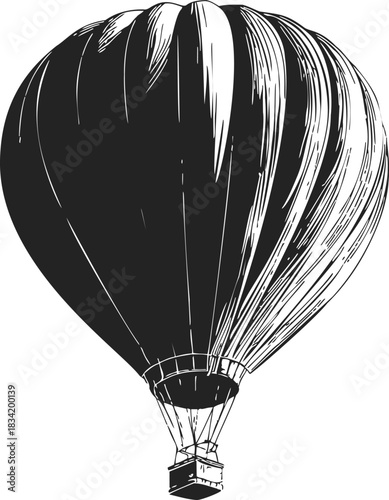 Hot air balloon sketch, hand drawn style, isolated on white background. Vector illustration