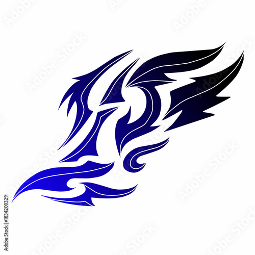 Abstract Blue and Black Tribal Wing Tattoo Design