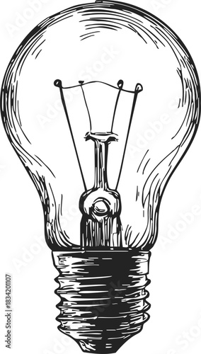 Light bulb sketch hand drawn vintage style with detailed filament. Vector illustration