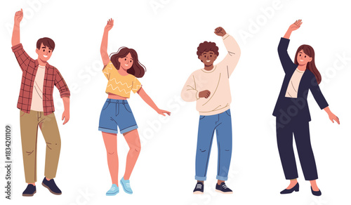 Diverse young people dancing in casual and formal attire