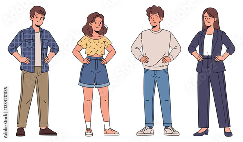 Group of diverse young adults in casual and business attire