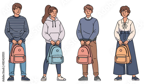 Group of diverse young adults with backpacks