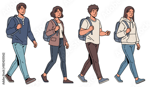 Diverse group of teens walking with backpacks