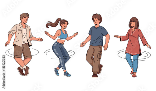 Group of young adults hula hooping with joyful expressions