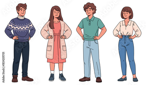 Diverse group of young adults in casual outfits standing confidently
