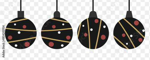 Decorative Christmas baubles set featuring festive symbols, stars, and snowflakes for winter design use
