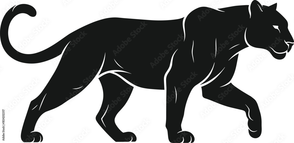 Obraz premium Walking Panther Silhouette – Isolated on Transparent Background Strong Wild Cat Black Vector Artwork