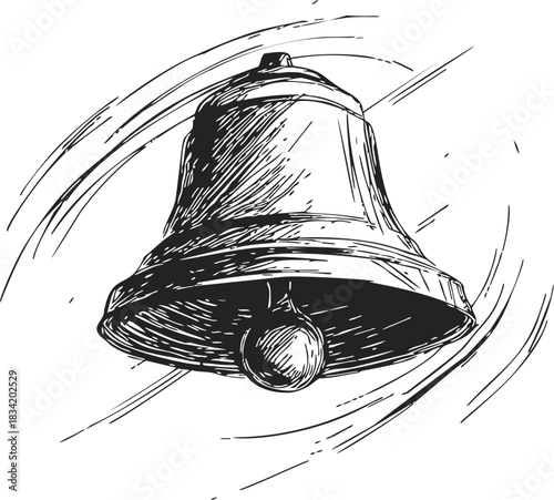 Bell sketch hand drawn ringing with motion lines. Vector illustration