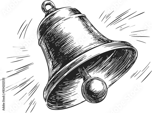 Bell sketch hand drawn style with ringing motion lines. Vector illustration