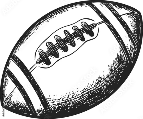 American football ball sketch hand drawn with detailed laces and texture. Vector illustration