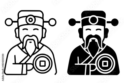Icon for Chinese New Year, emperor vector, outline and silhouette versions