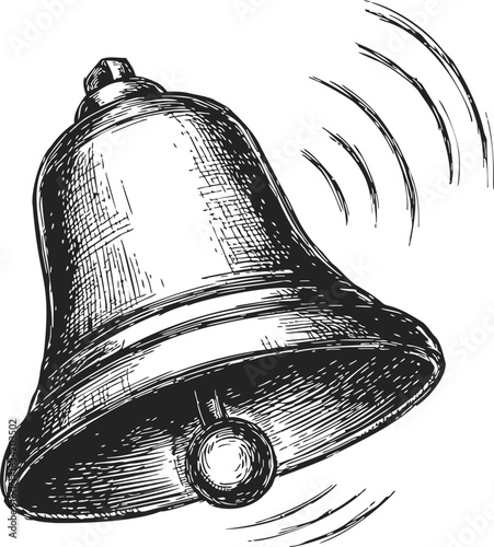 Bell sketch hand drawn ringing with motion lines. Vector illustration