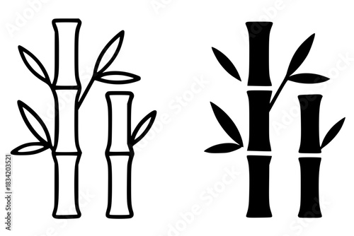 Icon for Chinese New Year, bamboo vector, outline and silhouette versions