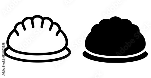 Icon for Chinese New Year, jiaozi vector, outline and silhouette versions