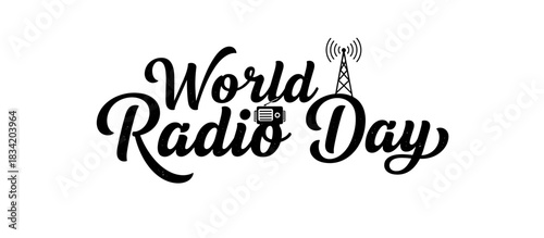 World Radio Day logo design with broadcast tower illustration  