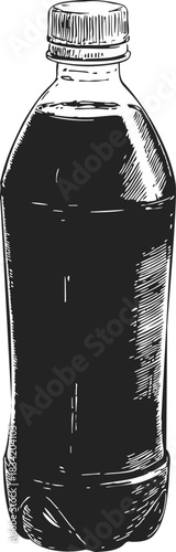 Plastic bottle sketch, hand drawn style, detailed beverage container with cap. Vector illustration