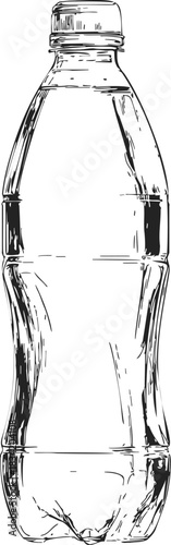 Plastic water bottle sketch, hand drawn style with screw cap and curved shape. Vector illustration