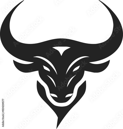 Bull head sketch, hand drawn vector, bold stylized horns and fierce expression. Vector illustration