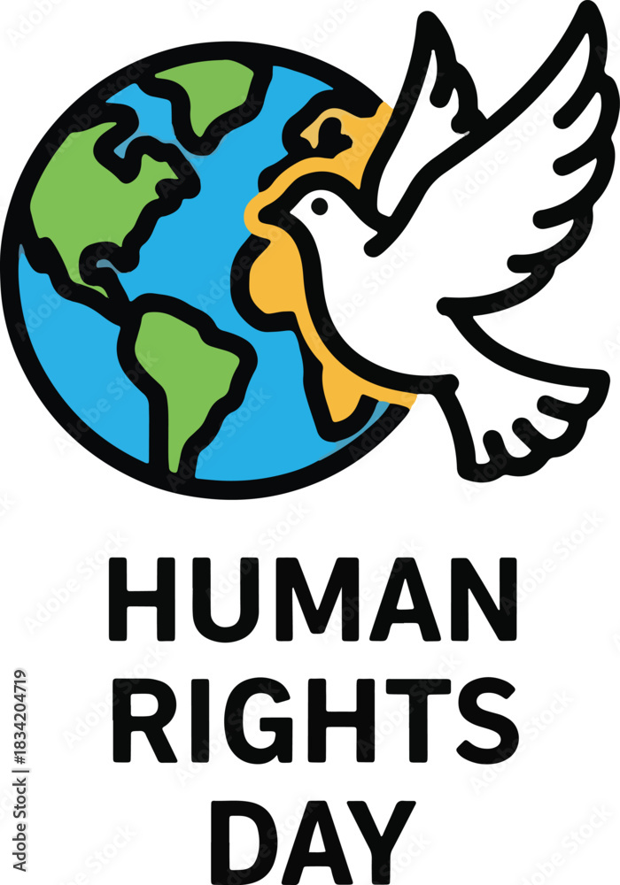 Fototapeta premium White t shirt design featuring a dove of peace flying over the earth for human rights day celebration, Generative Ai