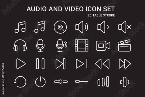 Media and Playlist Vector Icons with Play, Pause, Loop, and Mute Symbols