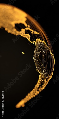 Digital World Map Visualization in Gold and Black Background
