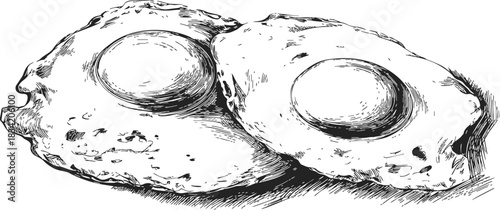 Fried eggs sketch hand drawn style two eggs with textured shading. Vector illustration