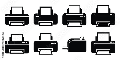 printer silhouette simple icon set