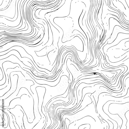 Topographic contour lines seamless pattern, sketch hand drawn abstract terrain background. Vector illustration