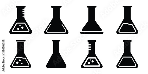 science beaker silhouette icon set