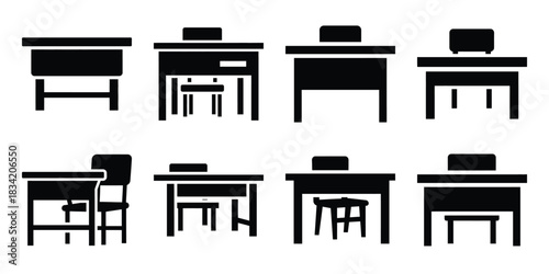 student desk silhouette icon set
