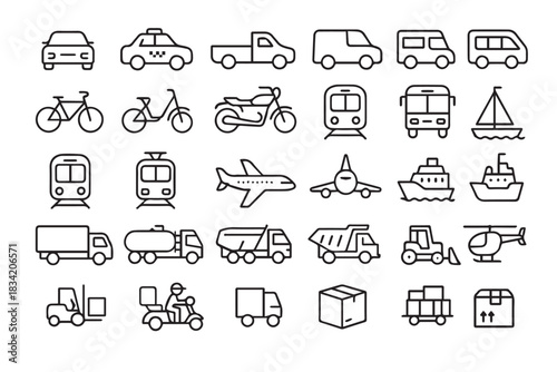 Van and Truck Vector Icons with Logistic and Shipping Symbols