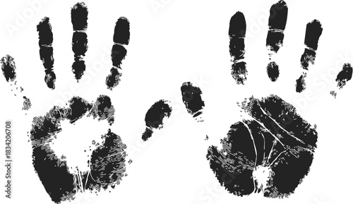 Handprints sketch hand drawn black ink textured palm prints isolated. Vector illustration