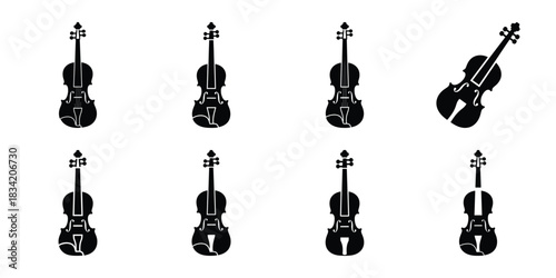 violin silhouette simple icon set