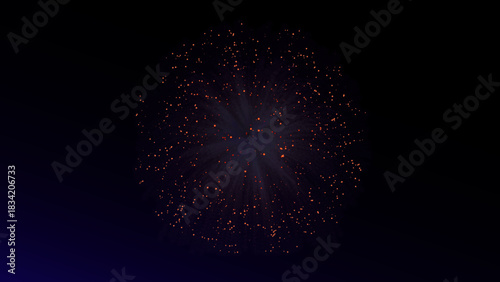 Red Orange Firework Explosion Burst Sparkle Particles Night Sky New Year Celebration Background