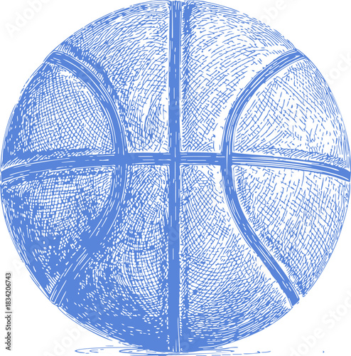 Basketball hand drawn sketch detailed textured blue ball. Vector illustration