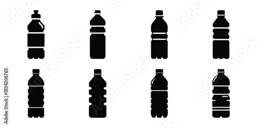 water bottle silhouette icon set