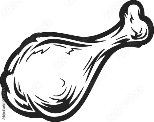Chicken drumstick sketch hand drawn black and white outline. Vector illustration