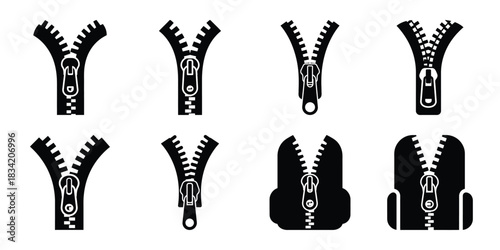 backpack zipper silhouette icon set