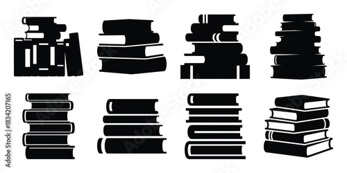 book stack silhouette icon set