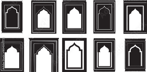 Islamic Arch Frame and Mihrab Silhouette Vector Set: Traditional Mosque Niche and Prayer Rug Design Elements Collection