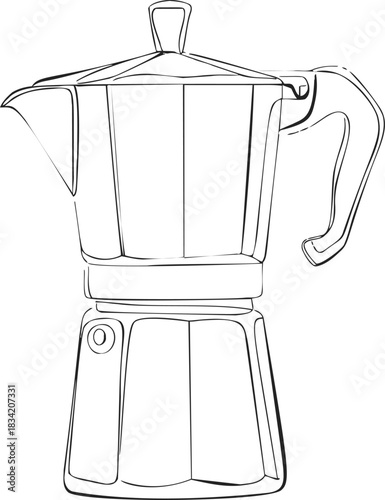 Moka pot sketch hand drawn outline of classic stovetop coffee maker. Vector illustration