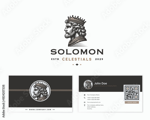vintage Monarch king solomon crown face head logo template
