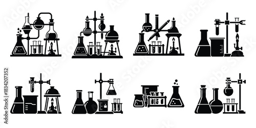 chemistry set silhouette icon set