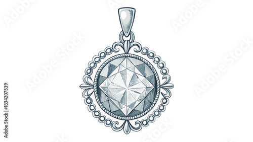 Stunning diamond pendant with ornate silver filigree, a timeless treasure showcasing elegance and luxury, perfect for jewelry designs and high fashion concepts